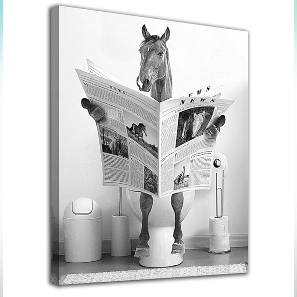 NWOT Horse Reading Newspaper Canvas Art - Picture 1 of 2
